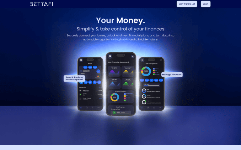 Bettafi AI personal finance app homepage